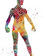 Drawing of person like a circuit board